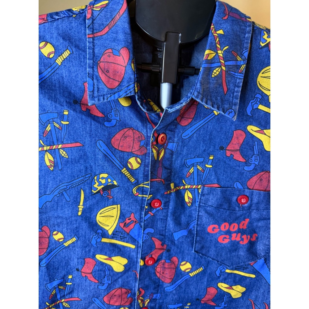 Chucky Good Guys Horror Movie Blue Button Down Shirt All Over Print Large